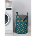 thumbnail image 3 of Floral Laundry Bag, Continuous Symmetric Pattern with Flowers and Sun Motifs Print, Hamper Basket with Handles Drawstring Closure for Laundromats, 13" x 19", Petrol Blue Multicolor, by Ambesonne, 3 of 4
