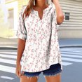 thumbnail image 5 of Gamivast Womens Clearance Summer Tops for Women Button Down Blouse Shirts Floral V Neck Short Sleeve Tunic Tops Trendy Beach Vacation Clothes PinkXL Orders Placed by Me to be Delivered, 5 of 5