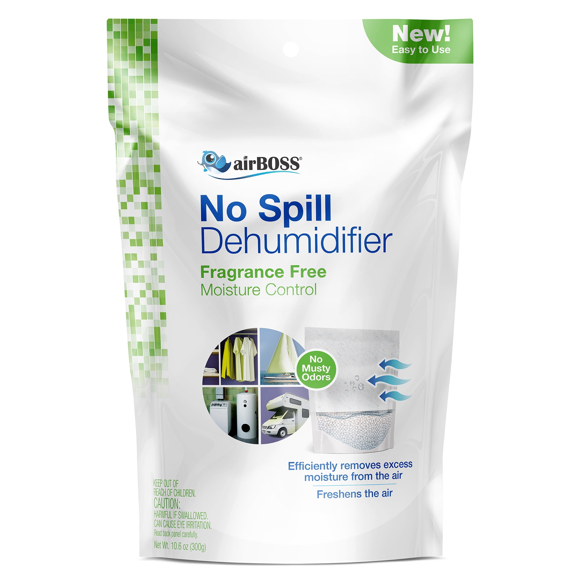 airBOSS No Spill Dehumidifier with Calcium Chloride Beads, Fragrance Free, 10.6 oz