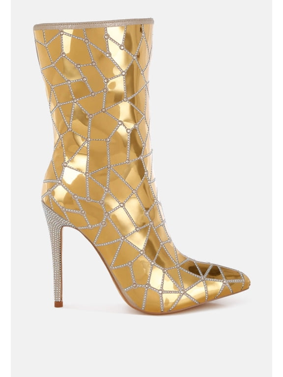Echostage Rhinestones Embellished Metallic Boots