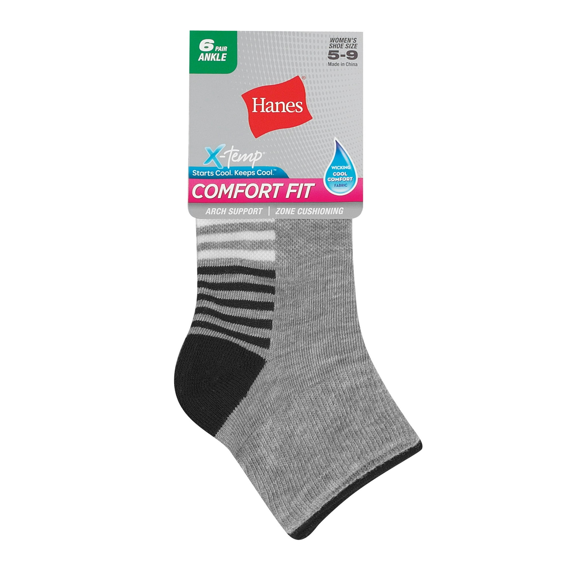 Hanes Womens Cool Comfort Sport 6-Pack Ankle Socks, 9-11, White/Grey/Black  | Walmart Canada