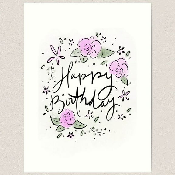 Happy Birthday Floral Greeting Card – Beautiful Hand-Drawn Design with "Happy Birthday" Message – Perfect for All Ages, Includes Envelope, Blank Inside for Personal Notes