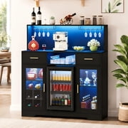 WARAYZ Modern Mini Fridge Cabinet, Wine Bar, Coffee Bar with LED and Power, Black, 1-Pack