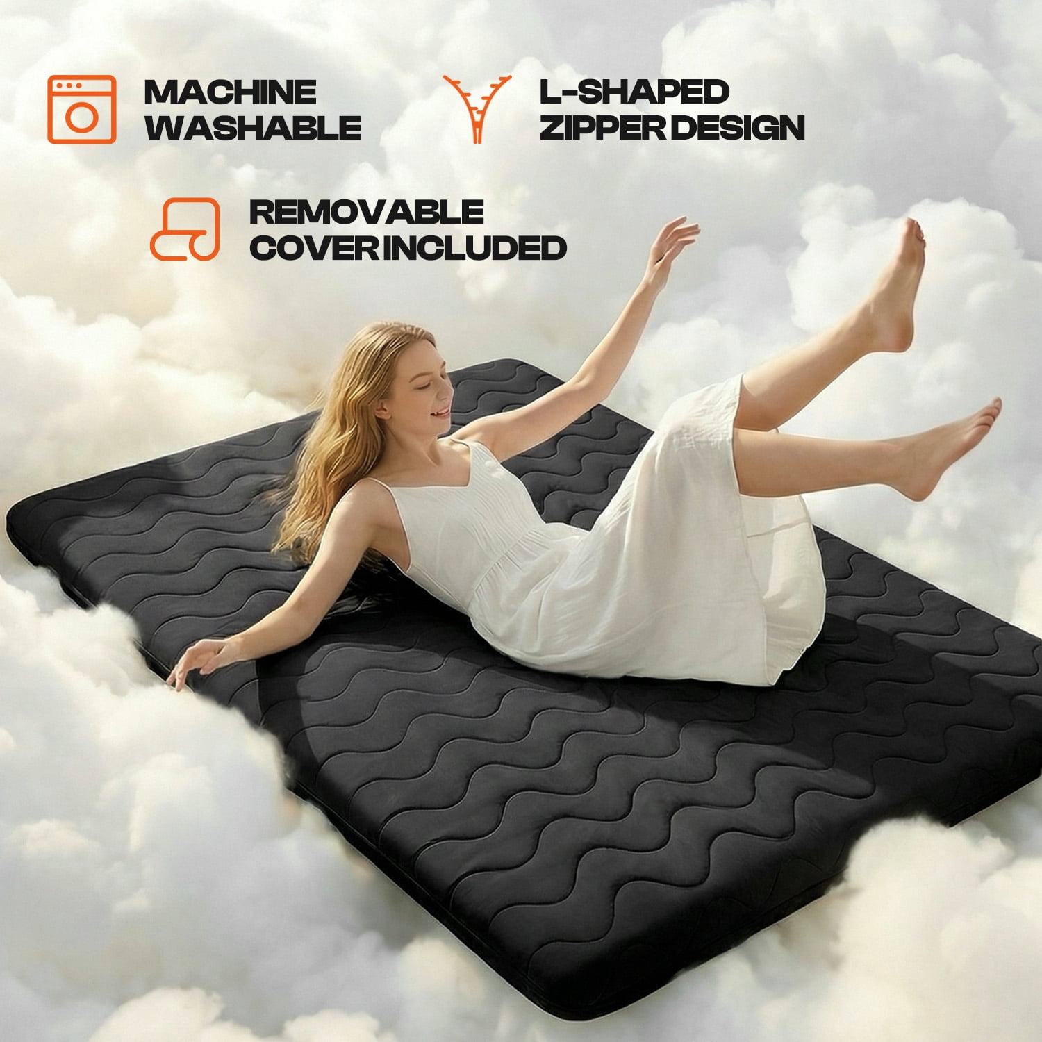 Japanese Floor Mattress Futon - 3.5" Extra Firm Foldable Tatami Mat, 5-Layer Support with High-Density Foam Portable Floor Bed for Guest, Dorm, Kids Room & Camping Grey Queen