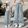 thumbnail image 2 of EnJoCho Girls Wide Leg Jeans Loose High Waist Bow Embroidery Denim Pants Skateboard Style Pocket Trousers For Kids Spring Fall Trendy Y2𝖪 Streetwear Casual Daily Outfit, 2 of 4