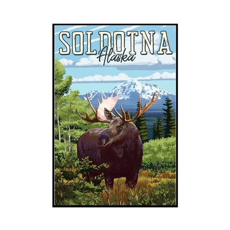 Soldotna, Alaska - Moose - Lantern Press Artwork (12x18 Framed Gallery Wrapped Stretched Canvas)