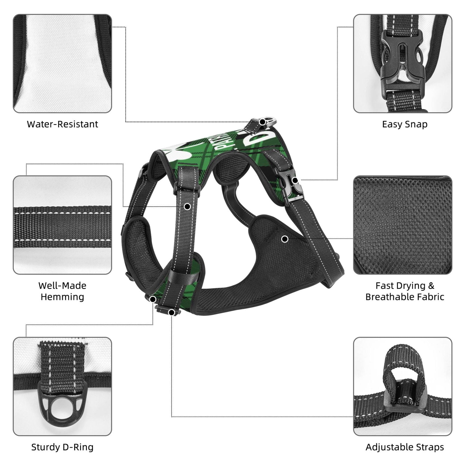 Fuzoiu St Patrick's day Print Reflective Dog Harness,Adjustable, Breathable Pet Vest,Dog Harness No Pull,No Choke Pet Vest for Small, Medium, and Large Dogs-Small