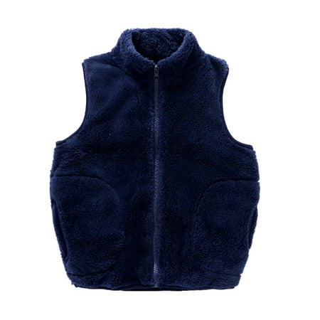 

Plebaso Toddler Baby Boys Girls Vest Plush Cute Solid Color Fall Winter Warm Zipper Jacket Outerwear with Pockets