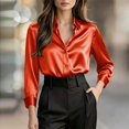 thumbnail image 5 of Satin Blouses for Women Long Sleeve V Neck Business Casual Button Down Shirt M, 5 of 5