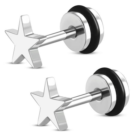 Fake Ear Plug - Stainless Steel Shining All Star Faux Fake Cheater Ear Plugs Gauge, Pair