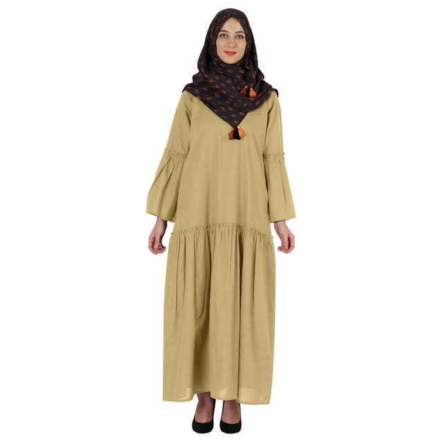 Bimba Robe Longue Islamique avec Foulard Hijab Imprimé Abaya en Rayonne Maxi Vêtements pour Femmes Musulmanes
