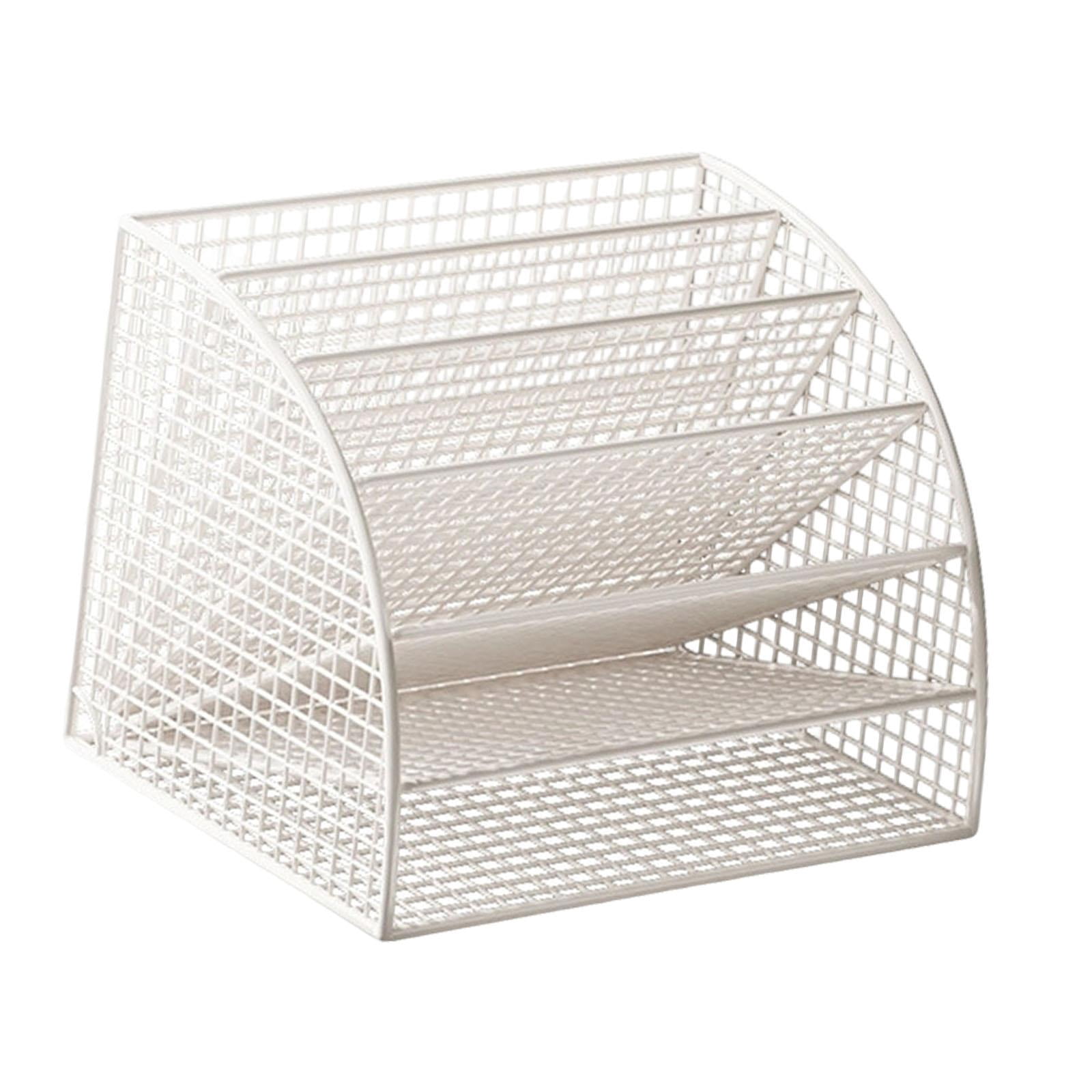 File Organizer Desktop Holder Storage Rack Fan Shaped 6 Compartments for Home Office Desks Organization