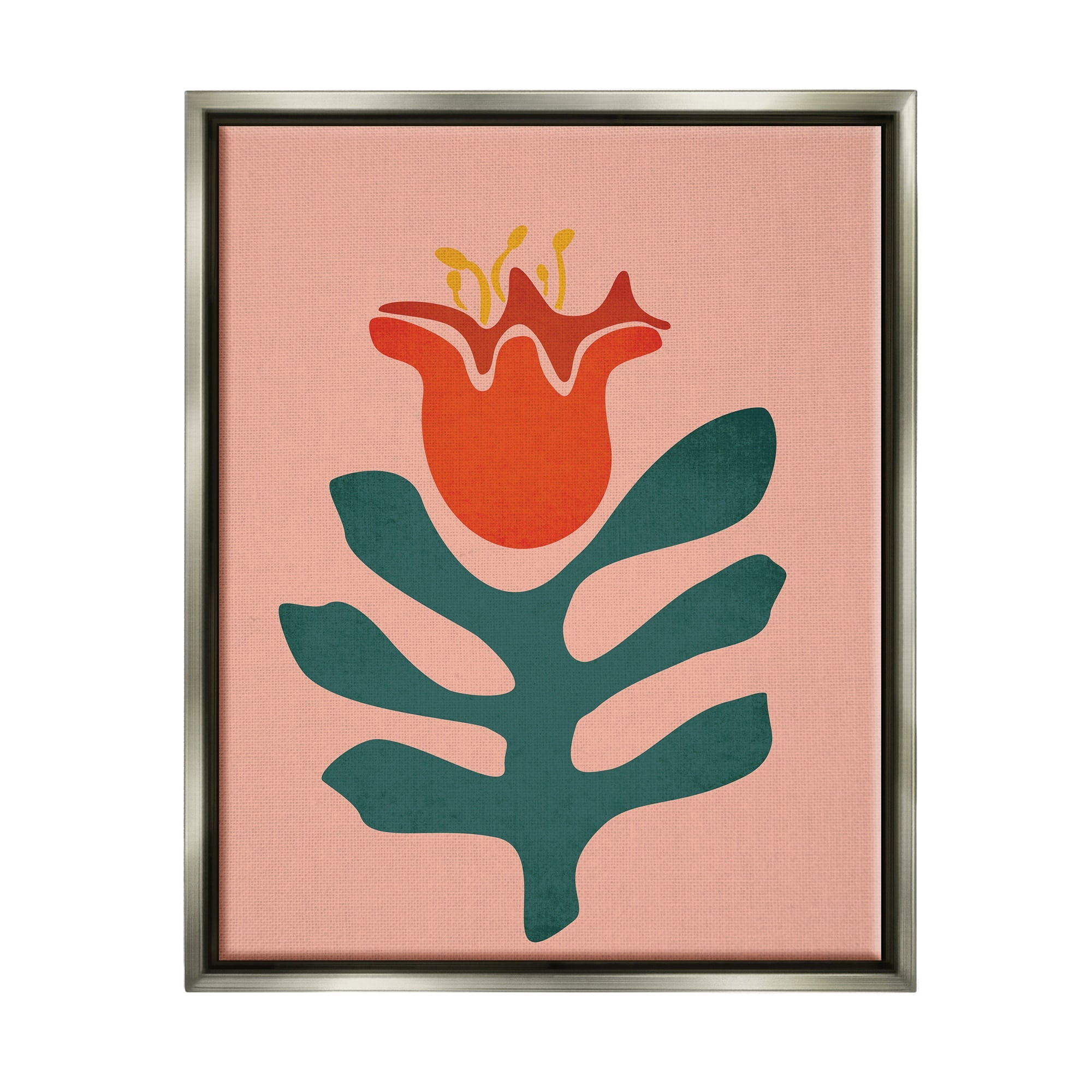 Stupell Industries Modern Tulip Flower Bud Abstract Cutout Shapes Graphic Art Luster Gray Floating Framed Canvas Print Wall Art, Design by JJ Design House LLC