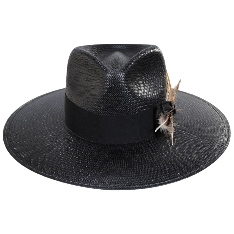 Atacama Shantung Straw Fedora Hat - Black - L - Black