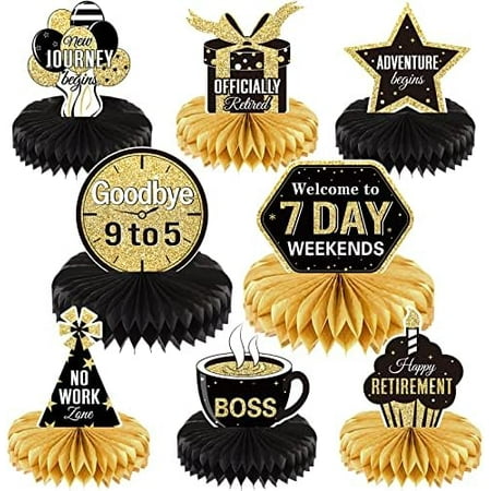 8 Pieces Retirement Centerpiece Party Table Decorations Gold and Black Officially Happy Retirement Honeycomb Decorations for Men Women Party Supplies$$Electronics Accessories