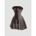thumbnail image 6 of Brown Houndstooth Strapless Bowknot Fit & Flare Mini Dress, 6 of 6