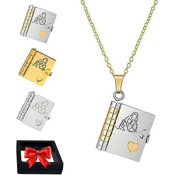 To My Granddaughter Book Necklace, For Granddaughter - The Most Beautiful Chapter Book Necklace, granddaughter Gifts from Grandma with 6 Pages Engraved Information(A)