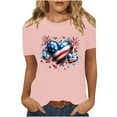 thumbnail image 2 of Tops for Women Plus Size Short Sleeve Independence Day Printed Round Neck Casual T-Shirt Pink XXXL, 2 of 6