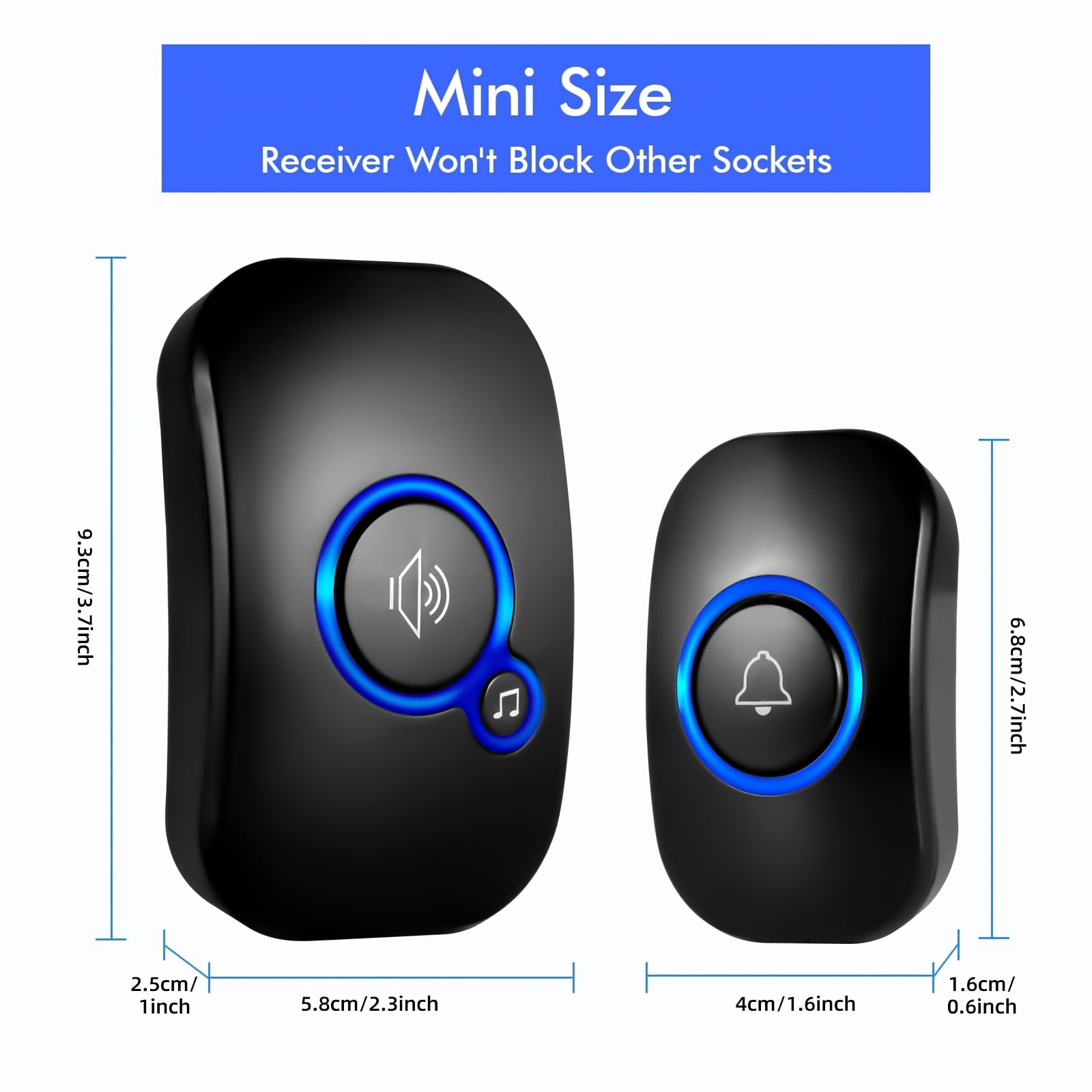 Long-range Smart Home Doorbell: 2-in-1 Design, 32 Melodies, 4 Volume Levels, LED Flash, Plug-and-Play, No Wiring, Black