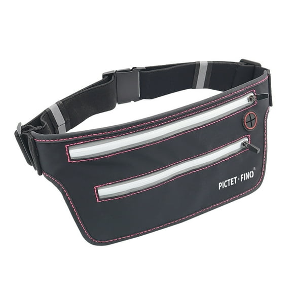 Fanny Pack Crossbody Bag Double Zipper Trapezoidal Waist Bag Super Lightweight 2 Pockets with Reflective Loop, Black and Red