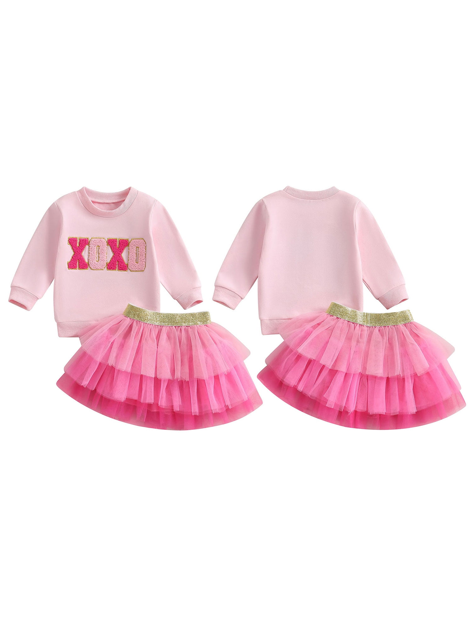 Jxzom Toddler Baby Girl Valentines Outfit XOXO Letter Embroidery Long Sleeve Sweatshirt Tops and Tulle Tutu Skirts Set 1-6 Years Cute Valentines Clothes
