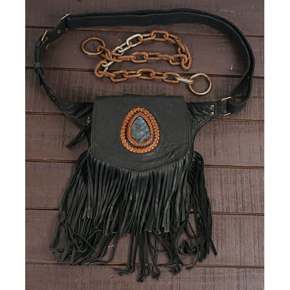 Leather Utility Belt with Multiple Pockets, Adjustable Fit 28-54 Inches, Black