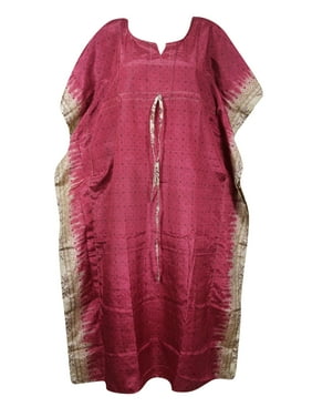 Mogul Women Kaftan Maxi Dress, Pink Ethical Printed Loose Dresses, Beach Cover Up Summer Caftan MATERNITY Dresses 2XL