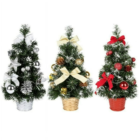 Christmas Tree Ornaments  Desktop Christmas Tree  Mini Artificial Christmas Tree Hanging Decorations 15.7” Tall Battery Powered Tabletop Christmas Tree with LED Lights  Red Berries  Gold