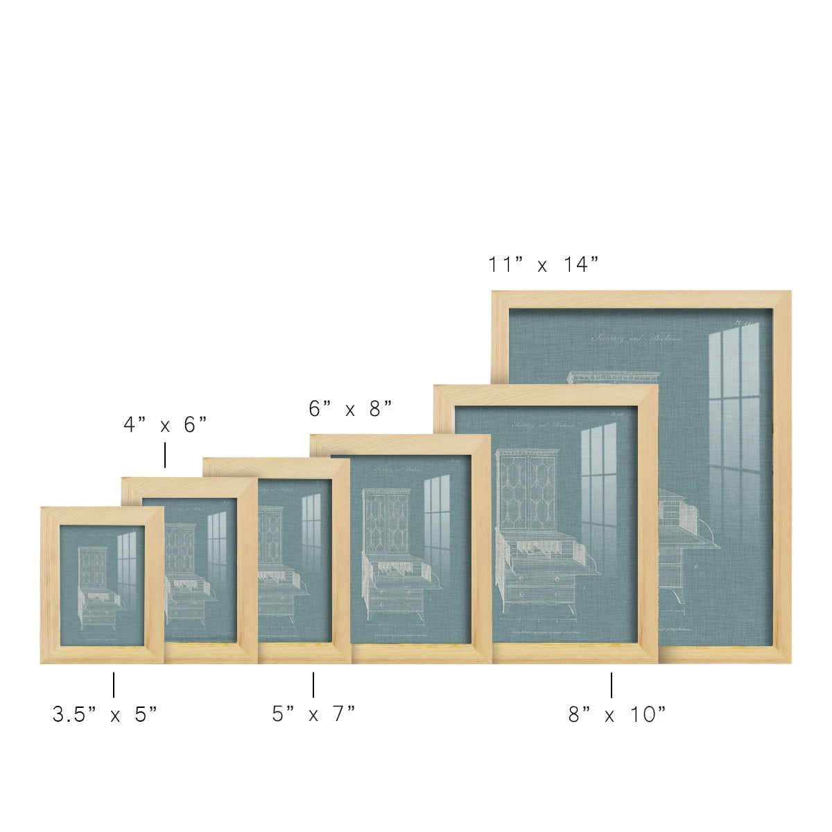 Hepplewhite Desk & Bookcase I - Framed Print w/glass - Natural Wood
