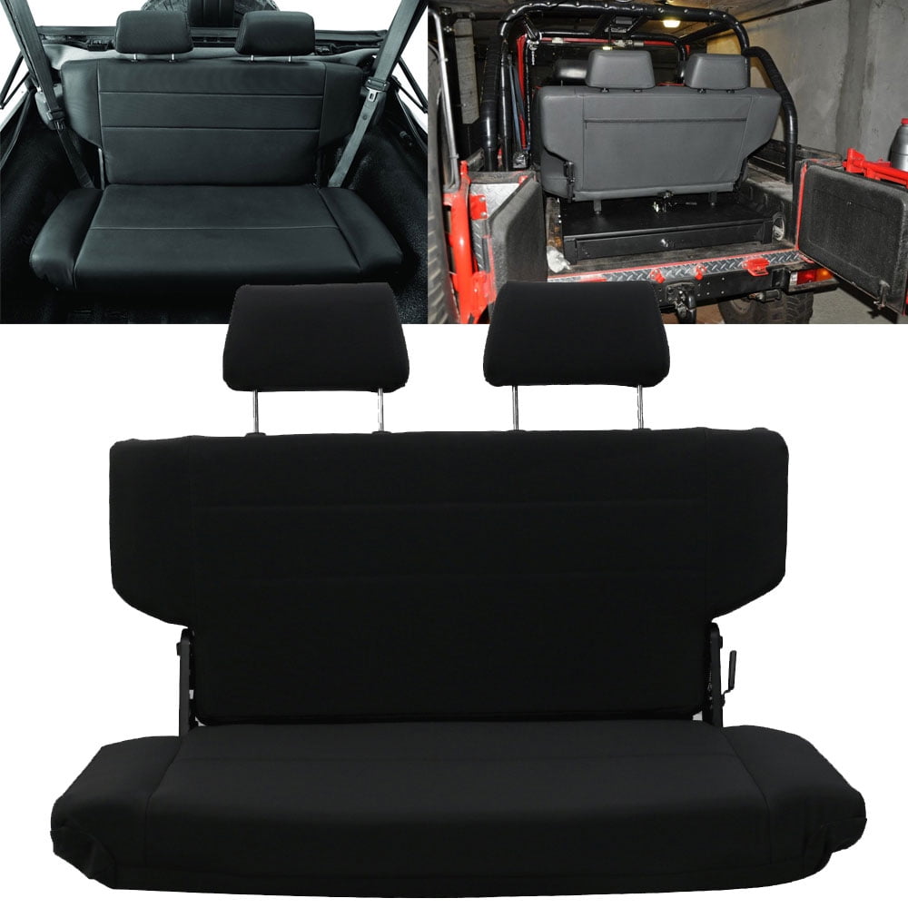 Ikon Motorsports Compatible with 97-06 Jeep Wrangler Rear Seat with 2  Headrests Black PU Faux Leather 