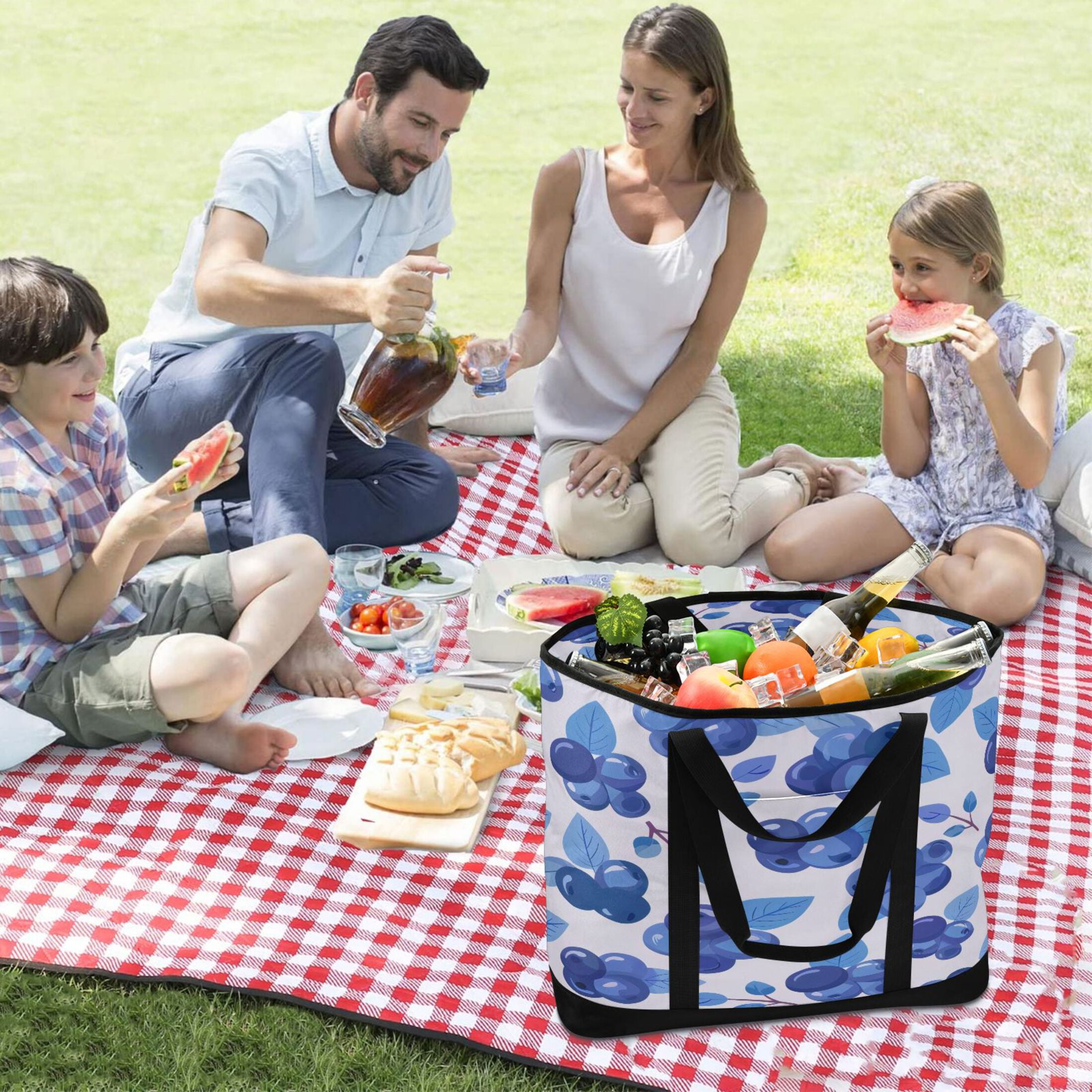 Large Hand-held Ice Pack Picnic Bag Insulation and Refrigeration Suitable for Shopping Picnics and Camping Blueberry
