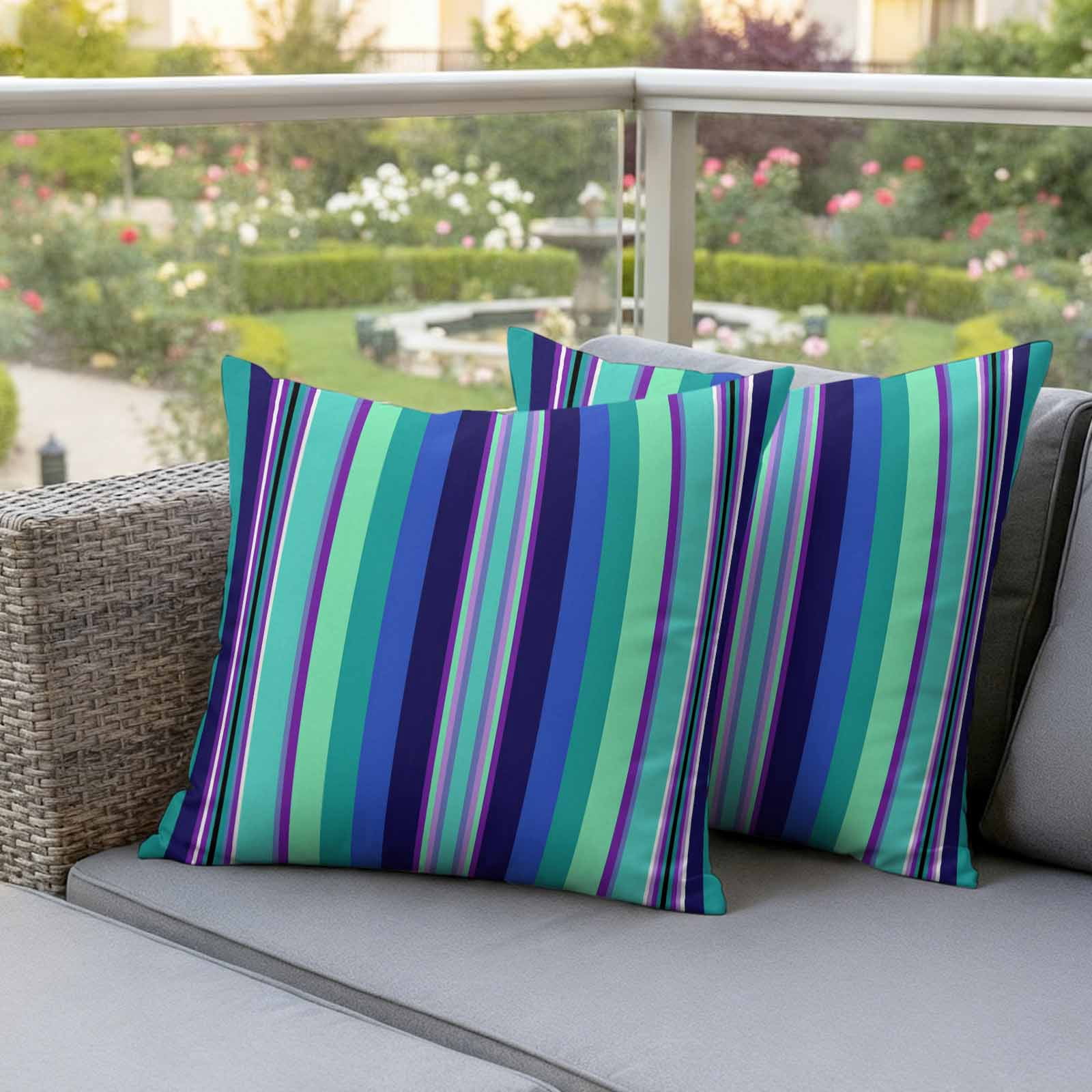 Mexican Style Outdoor Waterproof Throw Pillow Covers 24x24 Set of 2, Colorful Mexico Stripes Teal Blue Decorative Pillowcases Cushion Pillowcase for Couch Sofa Patio Outside Pillow Protector