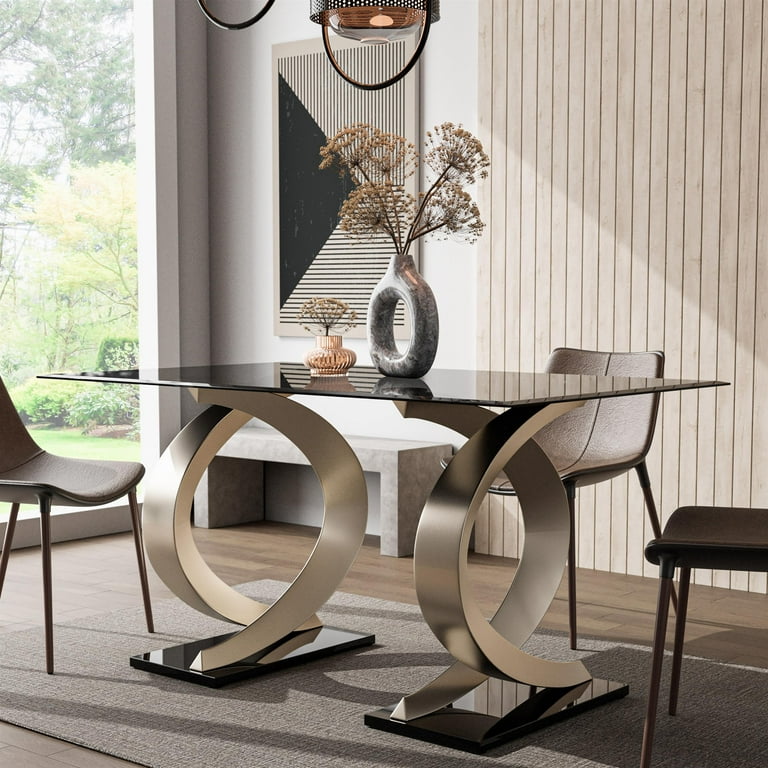 Furniture of America Saginaw Double Pedestal Glass Top Dining