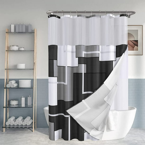 Shower Curtain with Snap-in Liner Set, Hotel Style Black and Grey ...