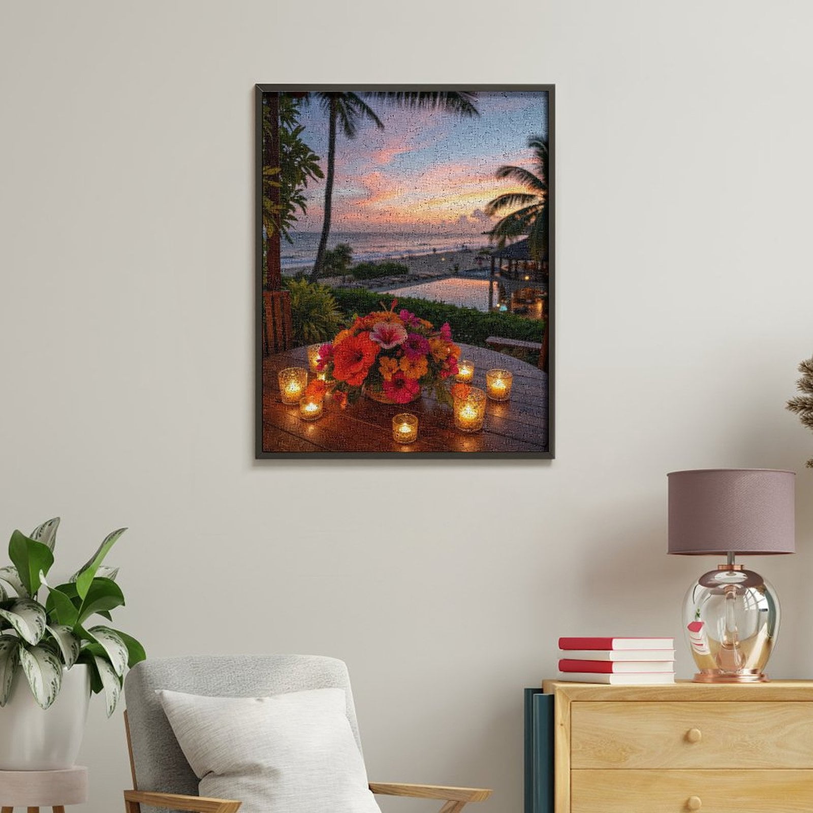 Paint By Numbers Kit for Adults Beginner - DIY Tropical Sunset Beach Candles Flowers Canvas Painting Kits for Adults, Frameless Paint By Number for Adults for Home Wall Decor 16x20 Inch