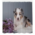 thumbnail image 2 of Ambesonne Dog Lovers Shower Curtain, Puppy with Lilac Flowers, 69"Wx70"L, Pale Chocolate and Violet, 2 of 4