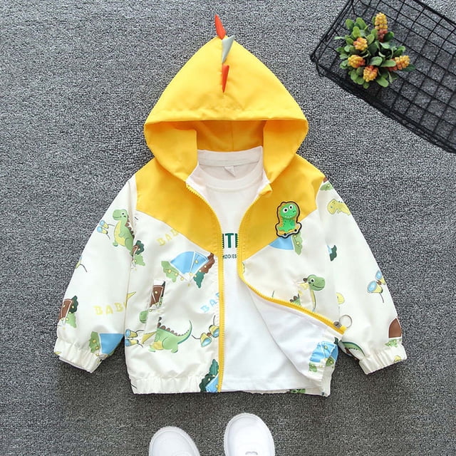 RXIRUCGD Children's Clothing Children's Spring Clothing Little Dinosaur Jacket Small And Medium Children's Spring Jacket( Yellow, Size:110 2 Years )
