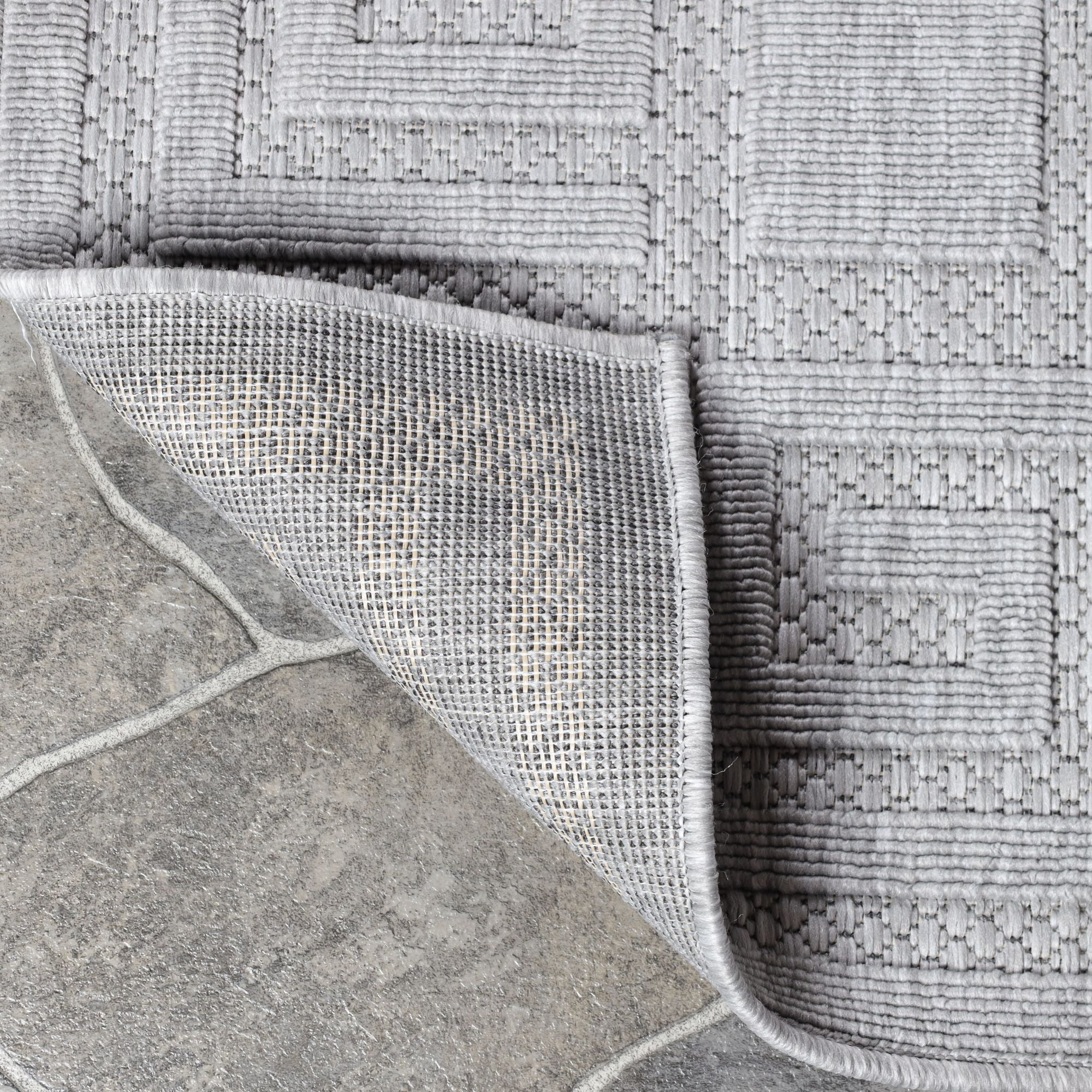 Modern Greek Key Geometric Indoor/Outdoor Area Rug, Gray, 6' x 8' 10"
