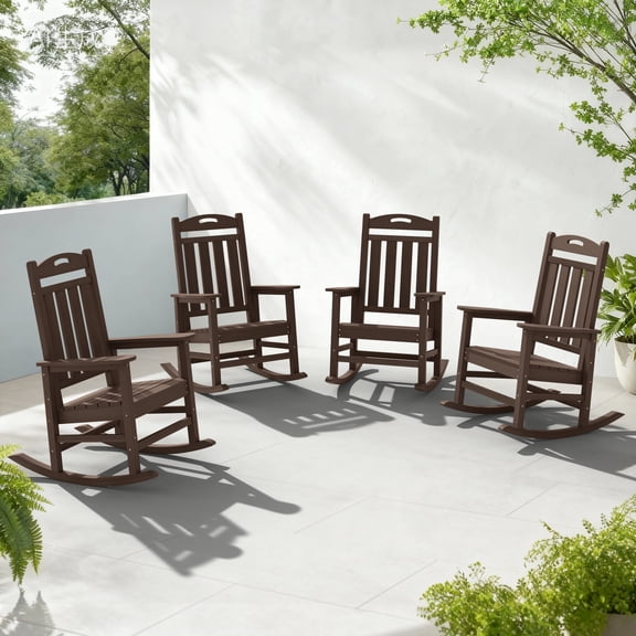 Oversized HDPE Outdoor Rocking Chairs, All Weather Patio Set, Brown