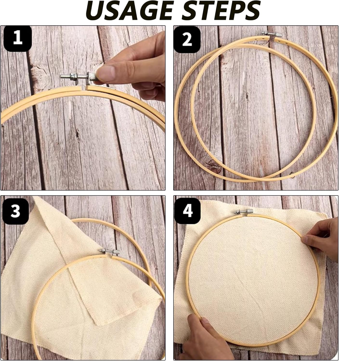 12 Inch Bamboo Embroidery Hoops: 6 Pieces Wooden Large Embroidery Hoop Cross Stitch Hoop, Round Adjustable Bamboo Circle Embroidery Frame Ring for Art Craft Sewing