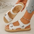 thumbnail image 5 of Women's Platform Wedge Sandals Hook and Loop Fasteners Orthopedic Comfort Flex Arch Support Flat Open Toe Ankle Strap Casual Summer Beach Shoes for Wide Width Dressy Walking,White 38(US-7), 5 of 5
