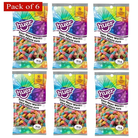 Huer Pocket Pals Sour Neon Worms 75g (Pack of 6) $4.99 ea.