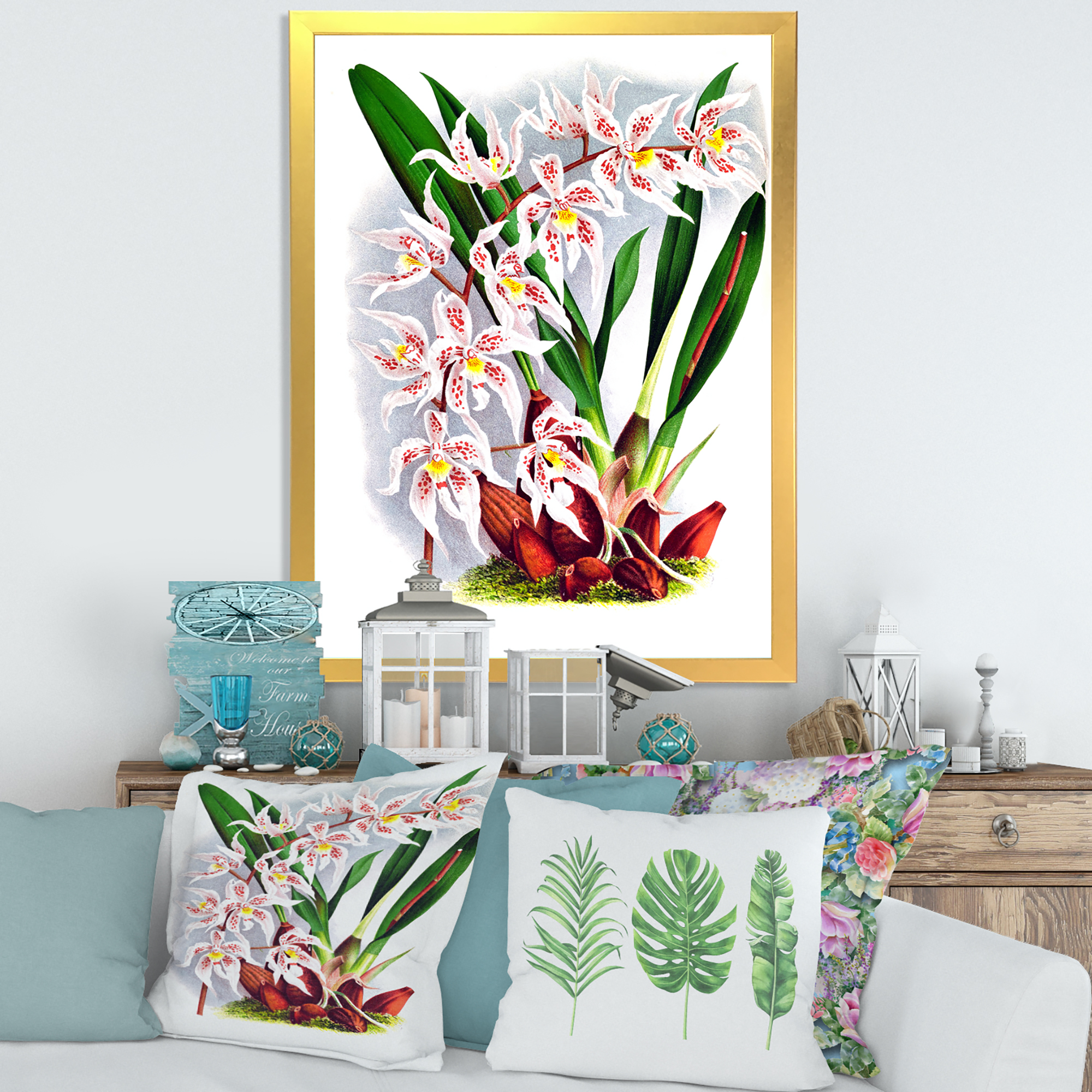 Designart 'White Vintage Orchid Flower II' Traditional Framed Art Print