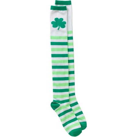 Ladies' Gradient Clover Stripe St. Patrick's Day Over The Knee Sock, One Size
