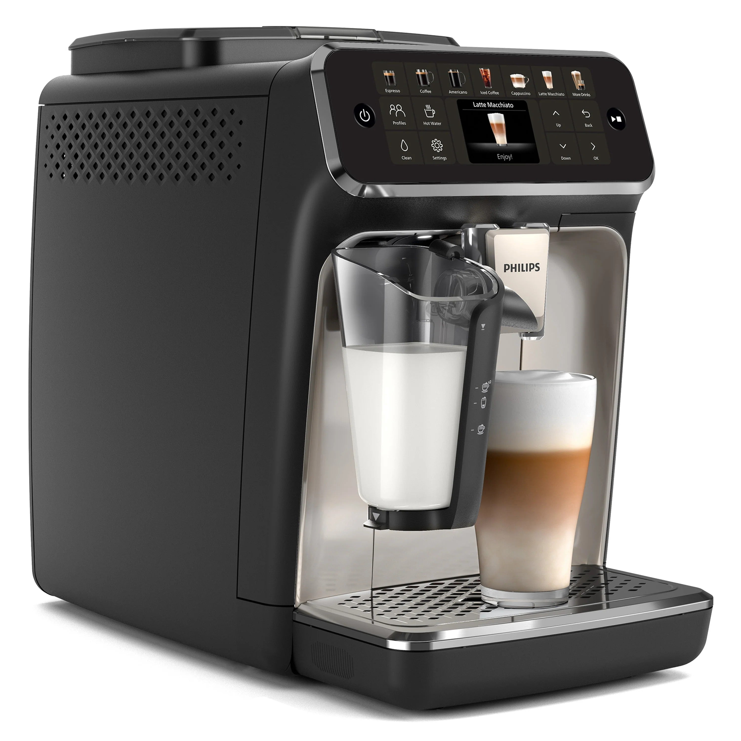 Restored Philips 4400 LatteGo Automatic Espresso Machine | 12 Recipes | Black Chrome | EP4447/90 (Refurbished)