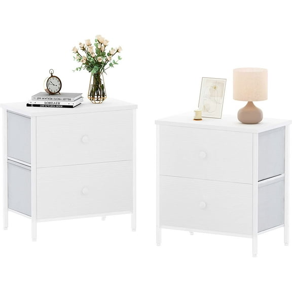 White Nightstands Set of 2 - Nightstand and Dresser Sets Night Stand Dresser for Bedroom End Table with Fabric Drawers Organizer Modern
