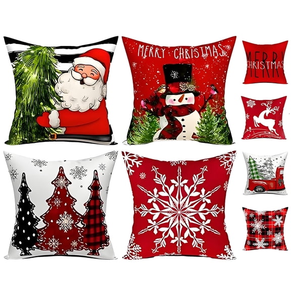 GIRACOA Christmas Pillow Covers 18x18 Set of 4 Christmas Holiday Decorations Double-Sided Throw Cushion Case for Home