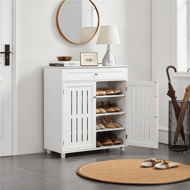 Alden Design 4 Tier Wooden Shoe Storage Cabinet with 1 Drawer for Entryway White Walmart