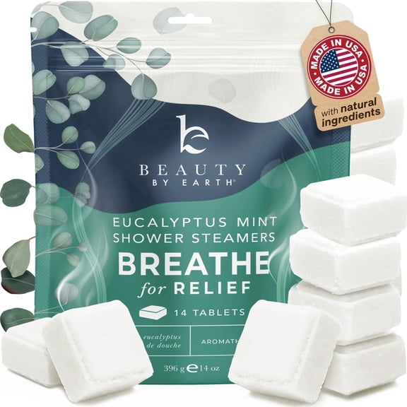 Beauty By Earth Breathe for Relief Shower Steamers, Eucalyptus Mint, 14 Tablets