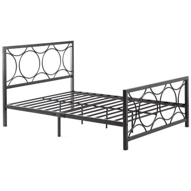 Pemberly Row Queen Metal Bed in Black and Silver